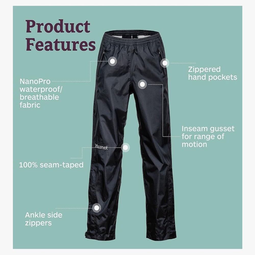 Marmot Kids PreCip Rain Pants Black Waterproof Winter Size Large (Age 10-12) - Picture 10 of 16